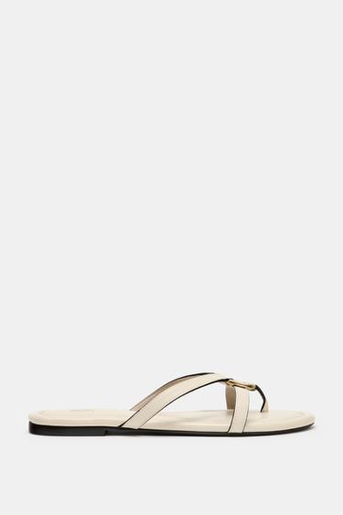 FLAT SANDALS WITH METAL APPLIQUÉ - White by Zara - Image 0