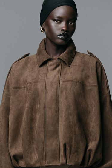 VESTE BOMBER EFFET DAIM - Marron foncé de Zara - Image 3