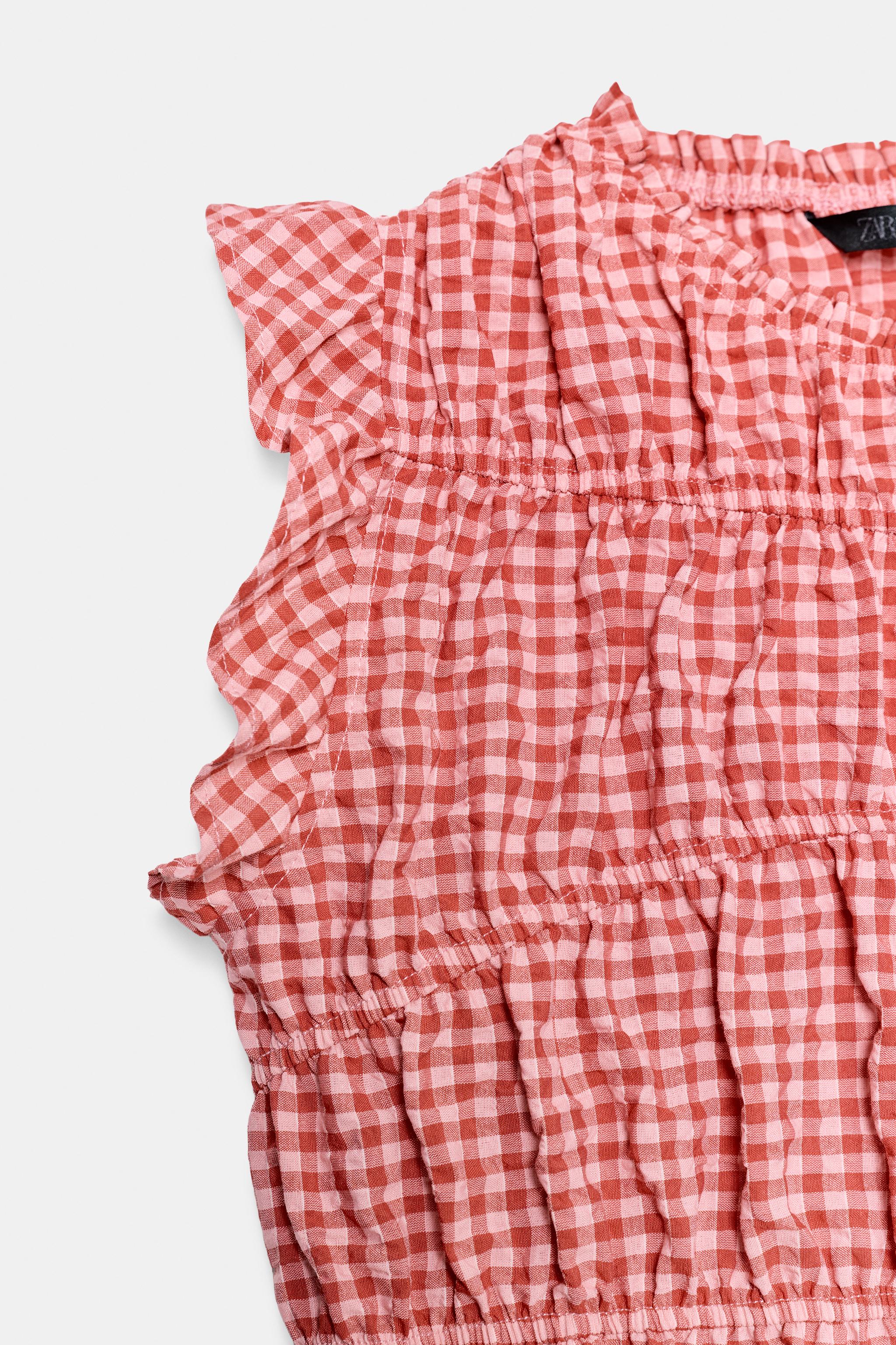 GINGHAM RUCHED TOP