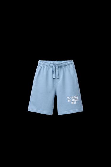 Zara RAISED TEXT PLUSH SHORTS - Light blue - Image 0