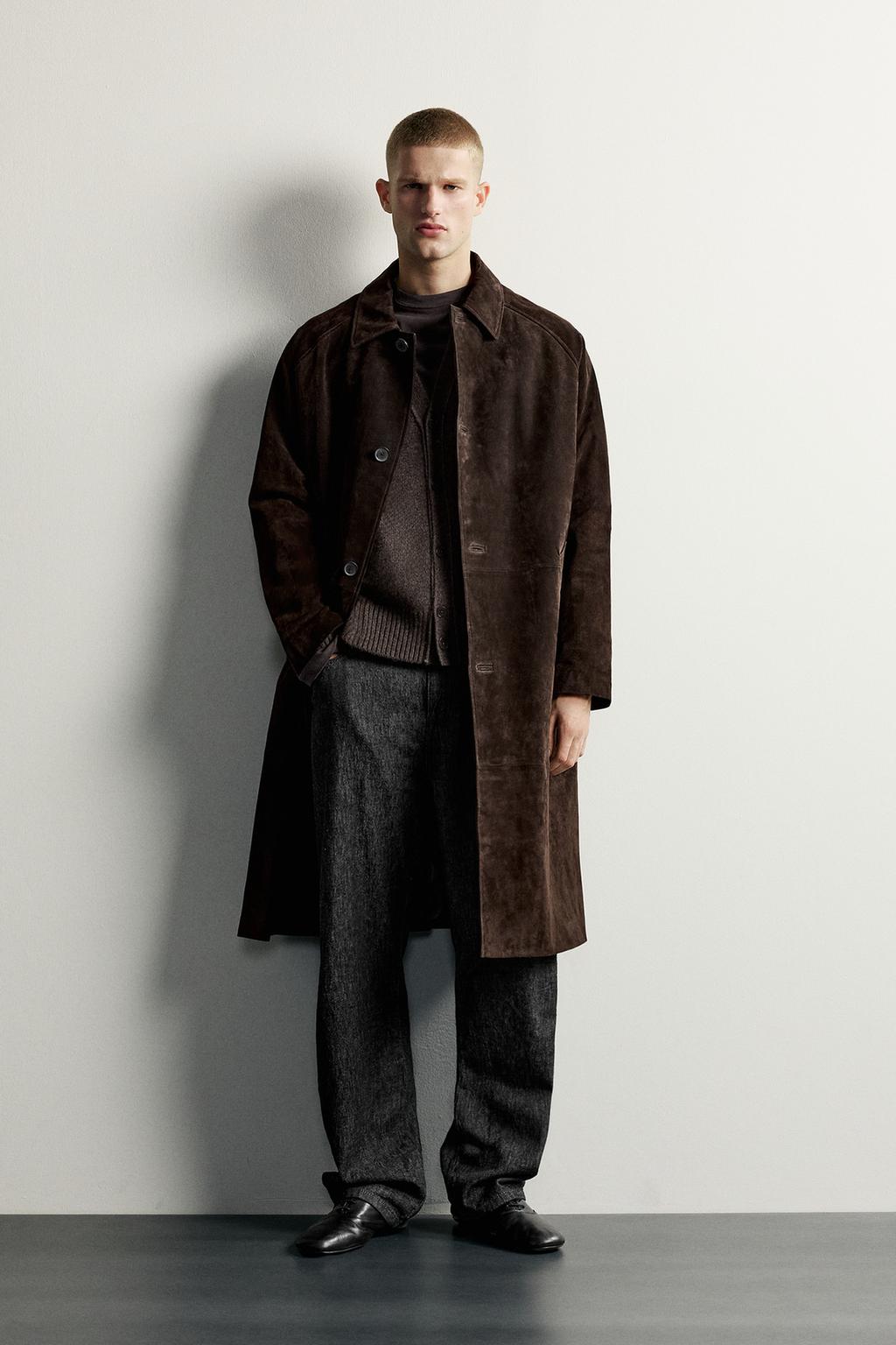RELAXED FIT SPLIT SUEDE LEATHER COAT