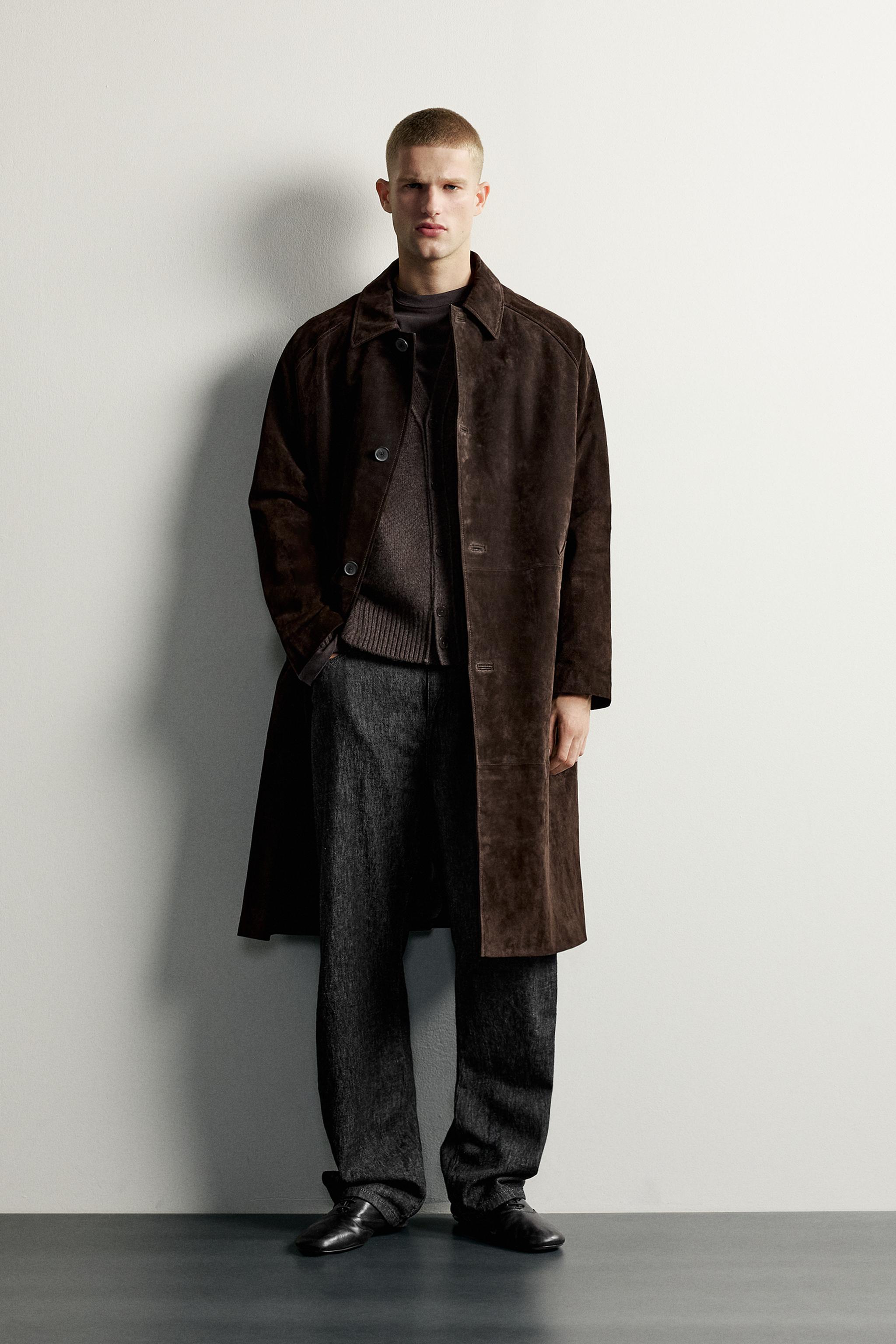 MANTEAU RELAXED FIT EN CUIR CROÛTE DE