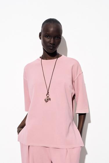 WASHED EFFECT INTERLOCK T-SHIRT - Dusty pink de Zara - Image 1
