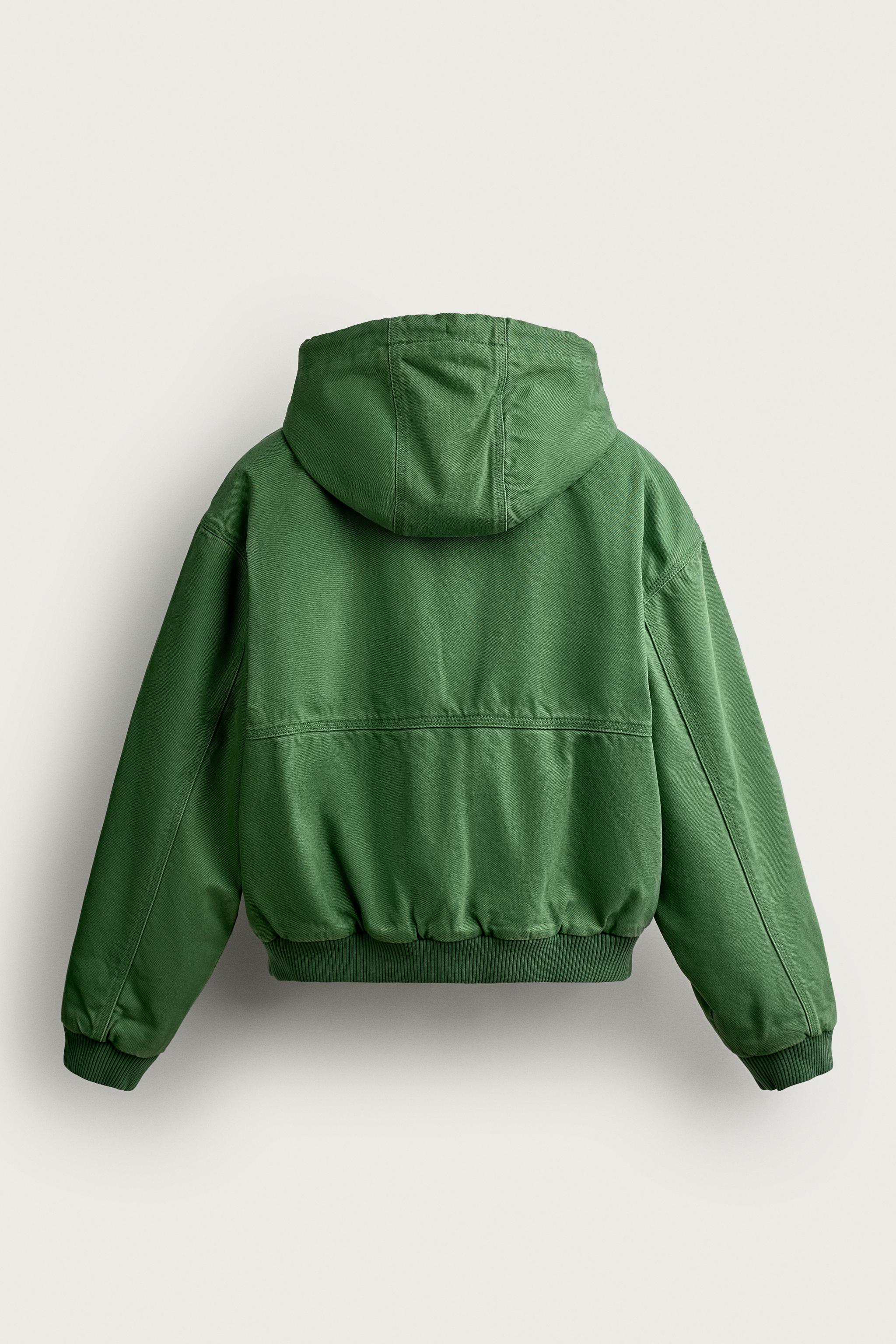 コントラスト フード付きパフジャケット - グリーン | ZARA Japan / 日本