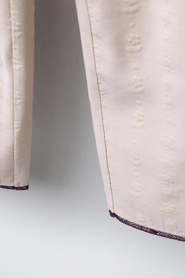 PANTALON DROIT À FLEURS AVEC DÉTAIL EN DENTELLE - Beige de Zara - Image 3