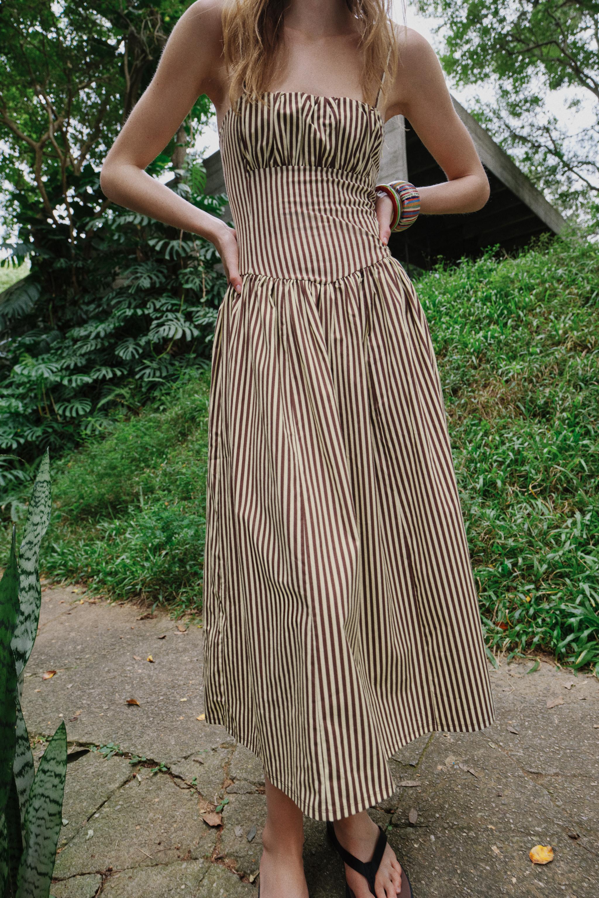 STRIPED COMBINATION POPLIN DRESS