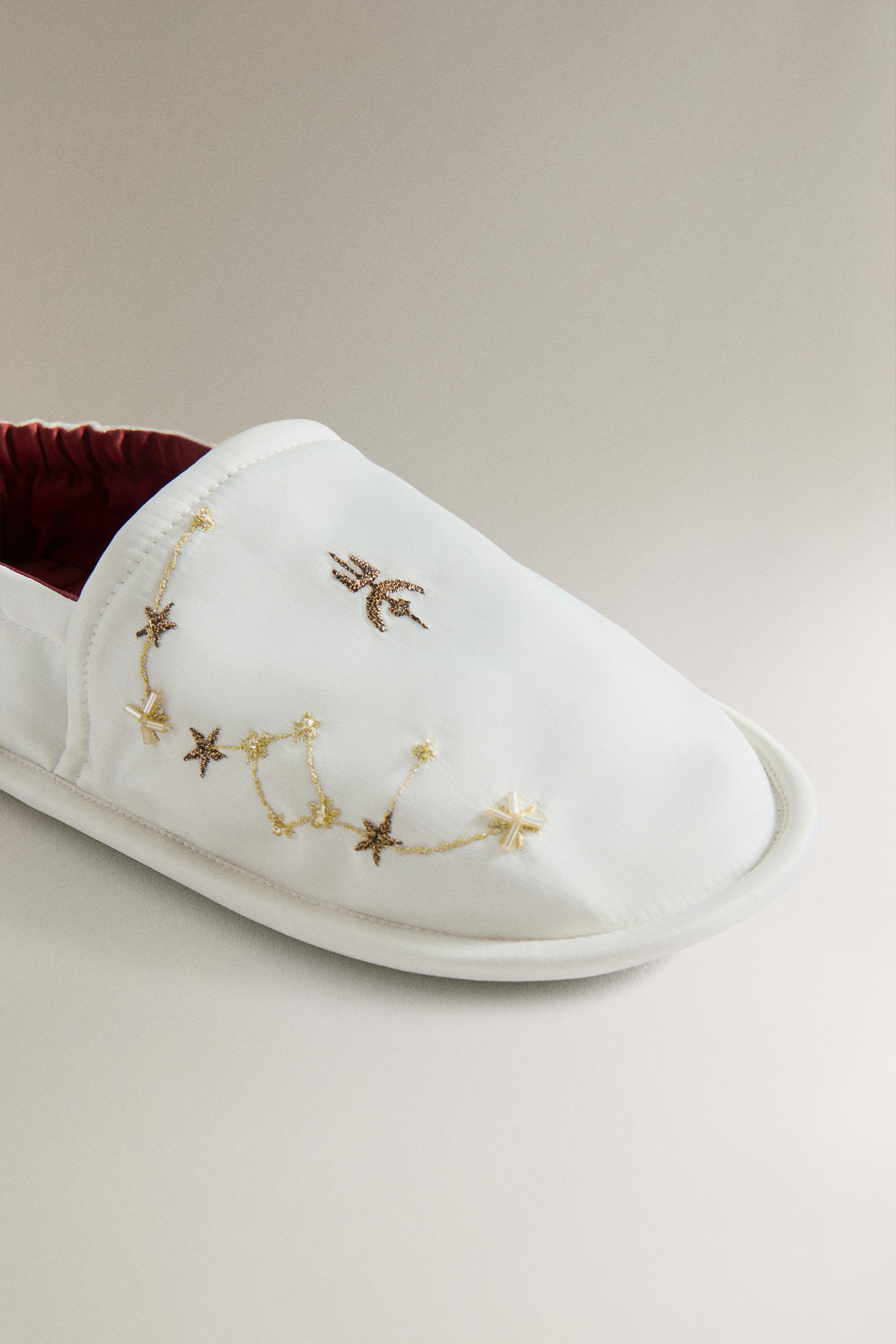 Женские тапочки Zara EMBROIDERED LEATHER-SOLE MOROCCAN SLIPPERS MARISA BERENSON — фото 4