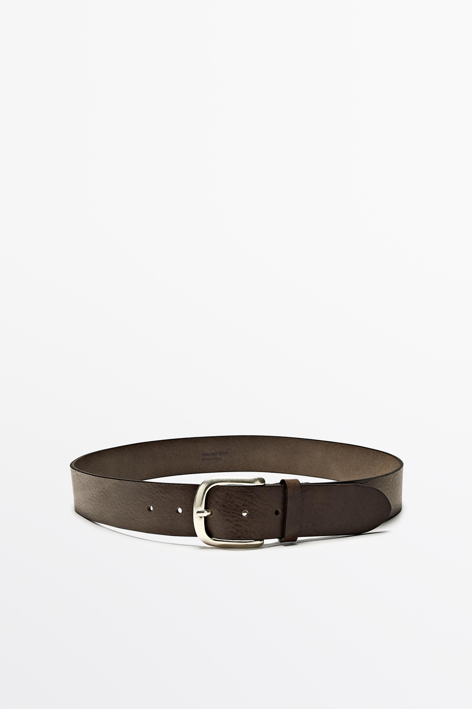 Nappa leather belt with arched buckle