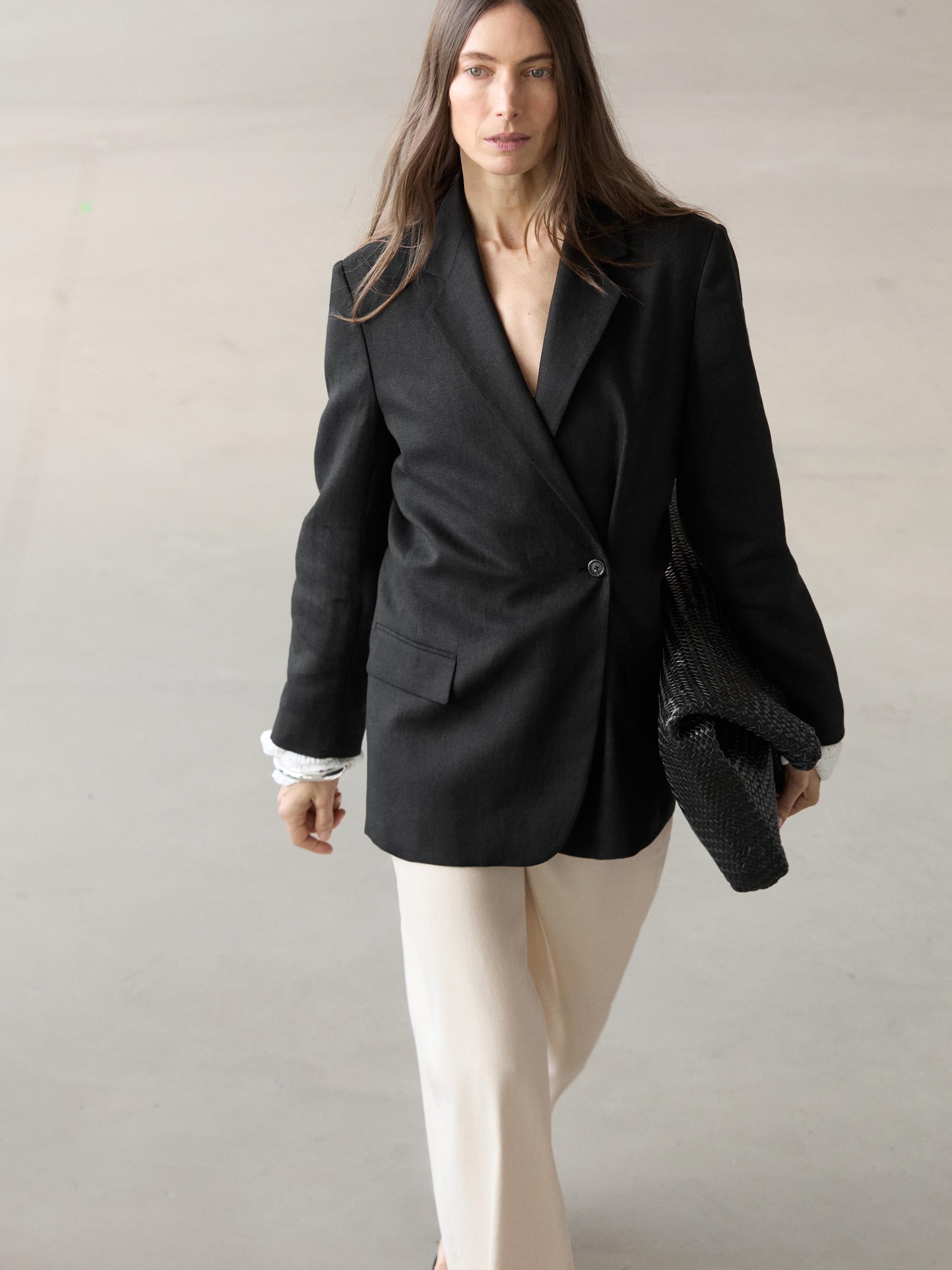 100% linen double-breasted blazer