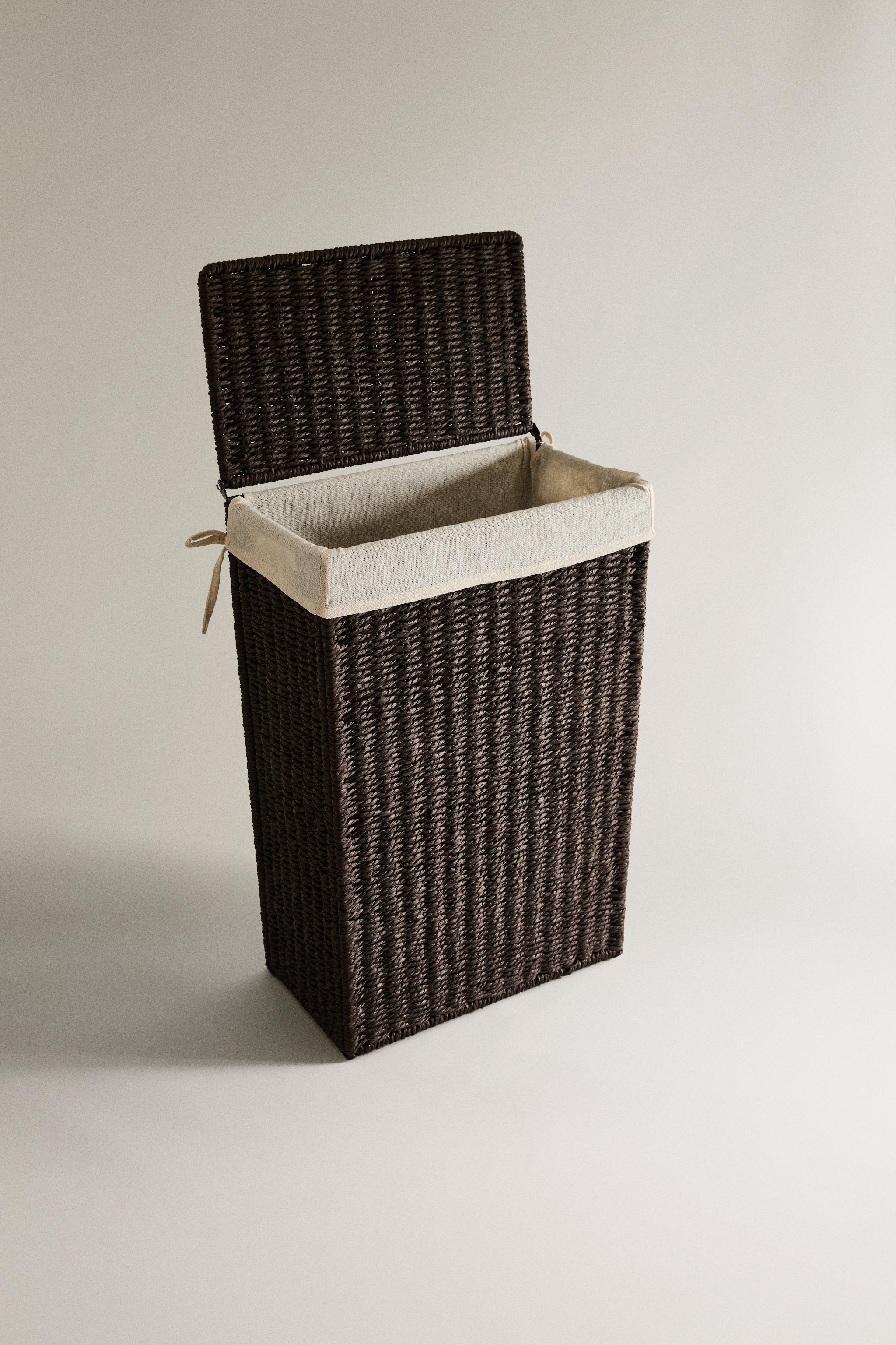 FABRIC-LINED LAUNDRY BASKET — Brown