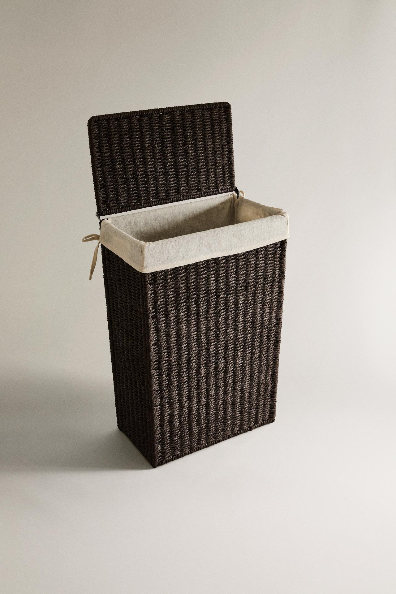 FABRIC-LINED LAUNDRY BASKET — Brown