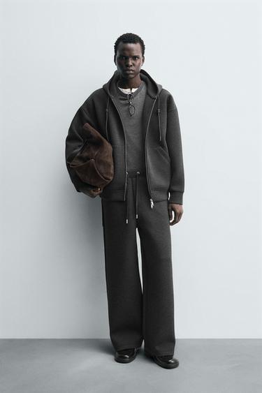 Zara WIDE FIT NEOPRENE EFFECT PANTS - Dark gray