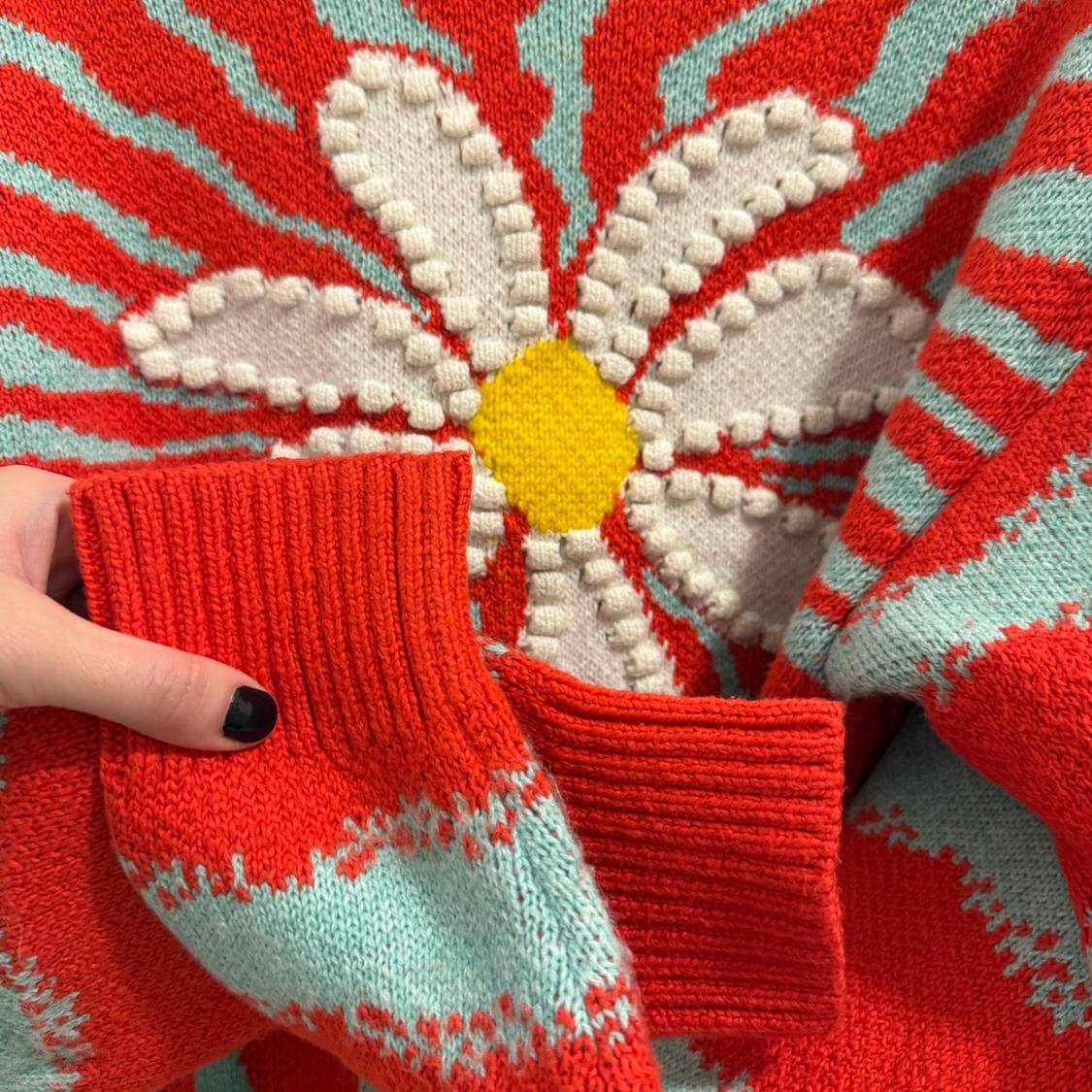 JACQUARD FLOWER KNIT SWEATER - Image 4