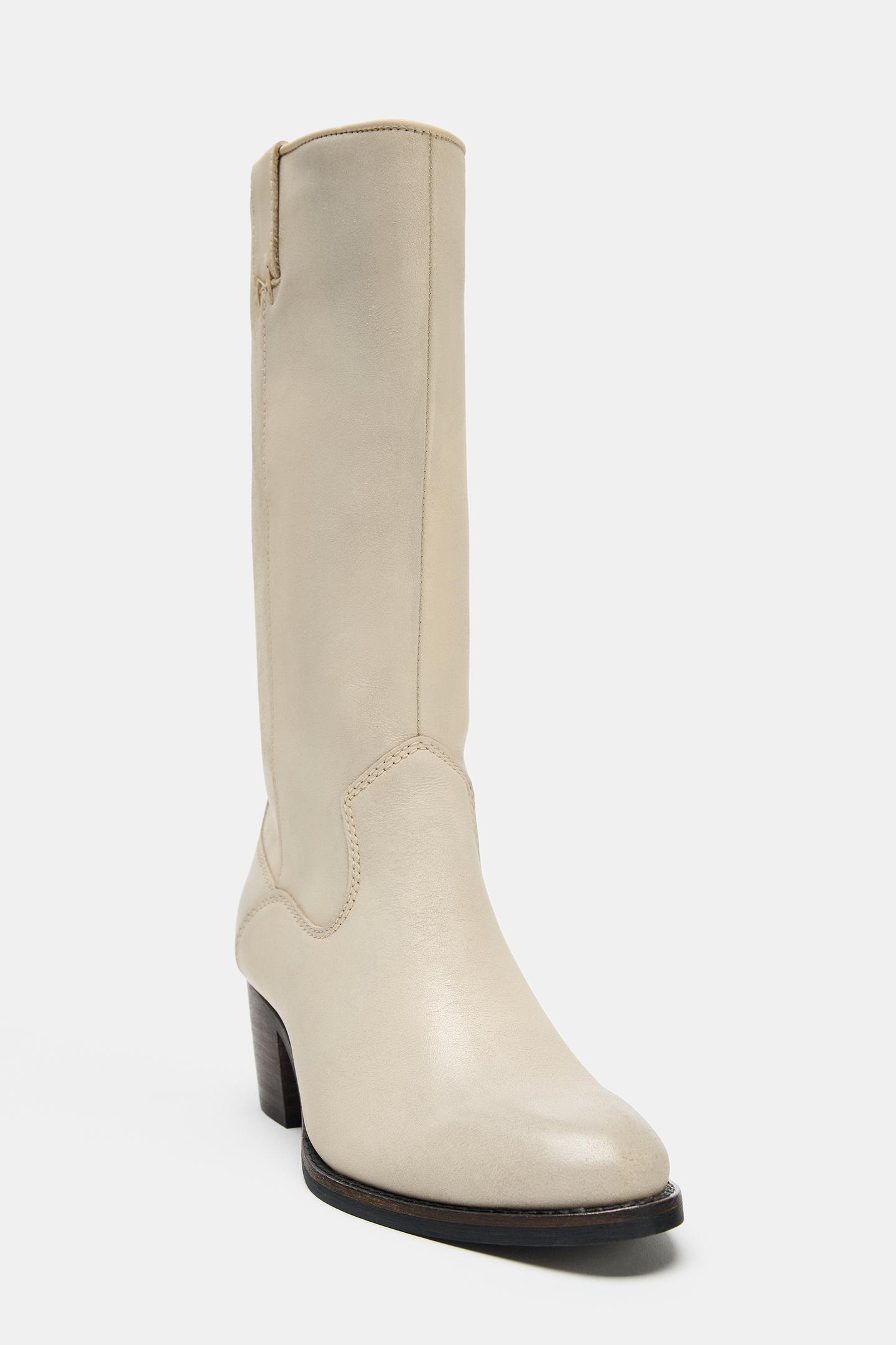Ботинки Zara Leather Cowboy, цвет: Белый — фото 6