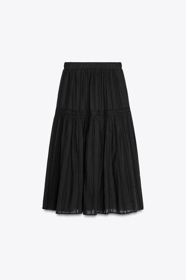 SAIA MIDI COM BORDADOS PERFURADOS - Preto da Zara