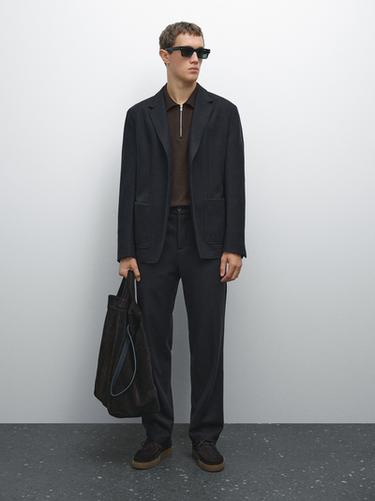 Veste de costume en laine mélangée - Bleu marine de Zara - Image 0