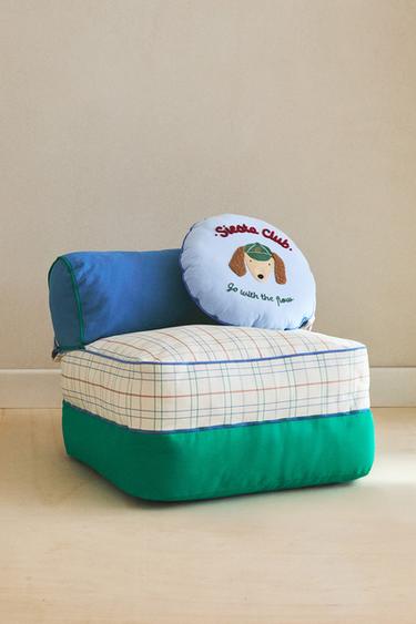 KIDS' CHECK COTTON FLOOR POUFFE - Multicoloured by Zara