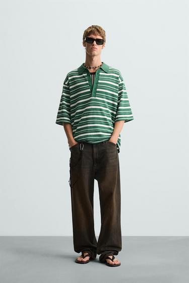 POLO PUNTO RELIEVE RAYAS - Verde de Zara - Imagen 0