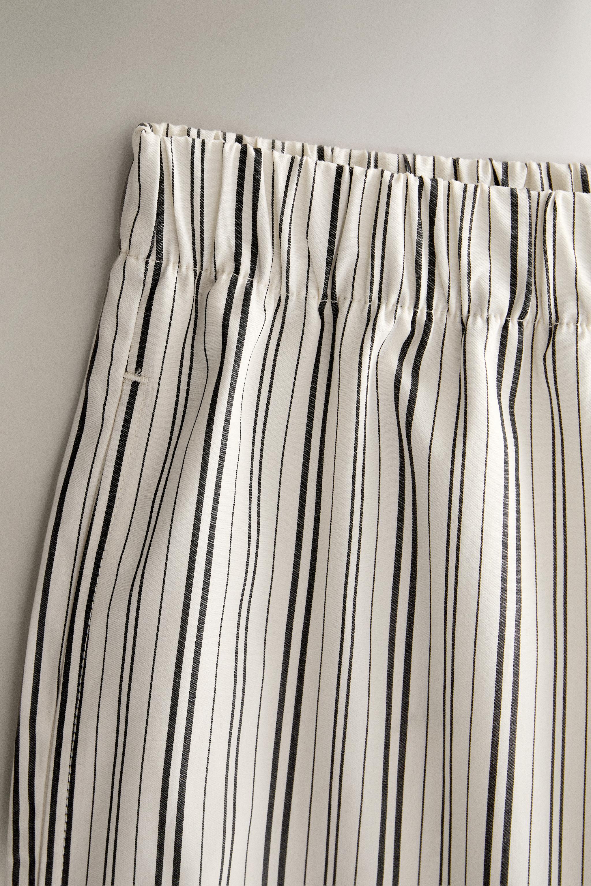 STRIPED COTTON TROUSERS — Ecru
