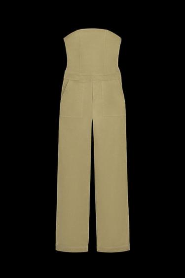 Zara STRAPLESS FULL-LENGTH JUMPSUIT - Green / Grass - Image 0