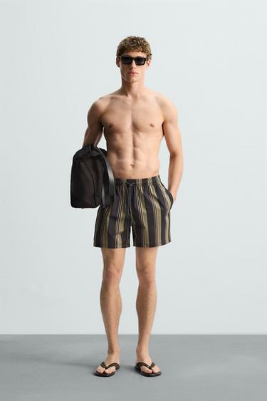 BAÑADOR MEDIO RAYAS - Khaki de Zara - Imagen 0