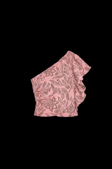 Zara ASYMMETRIC JACQUARD TOP - Pink - Image 0