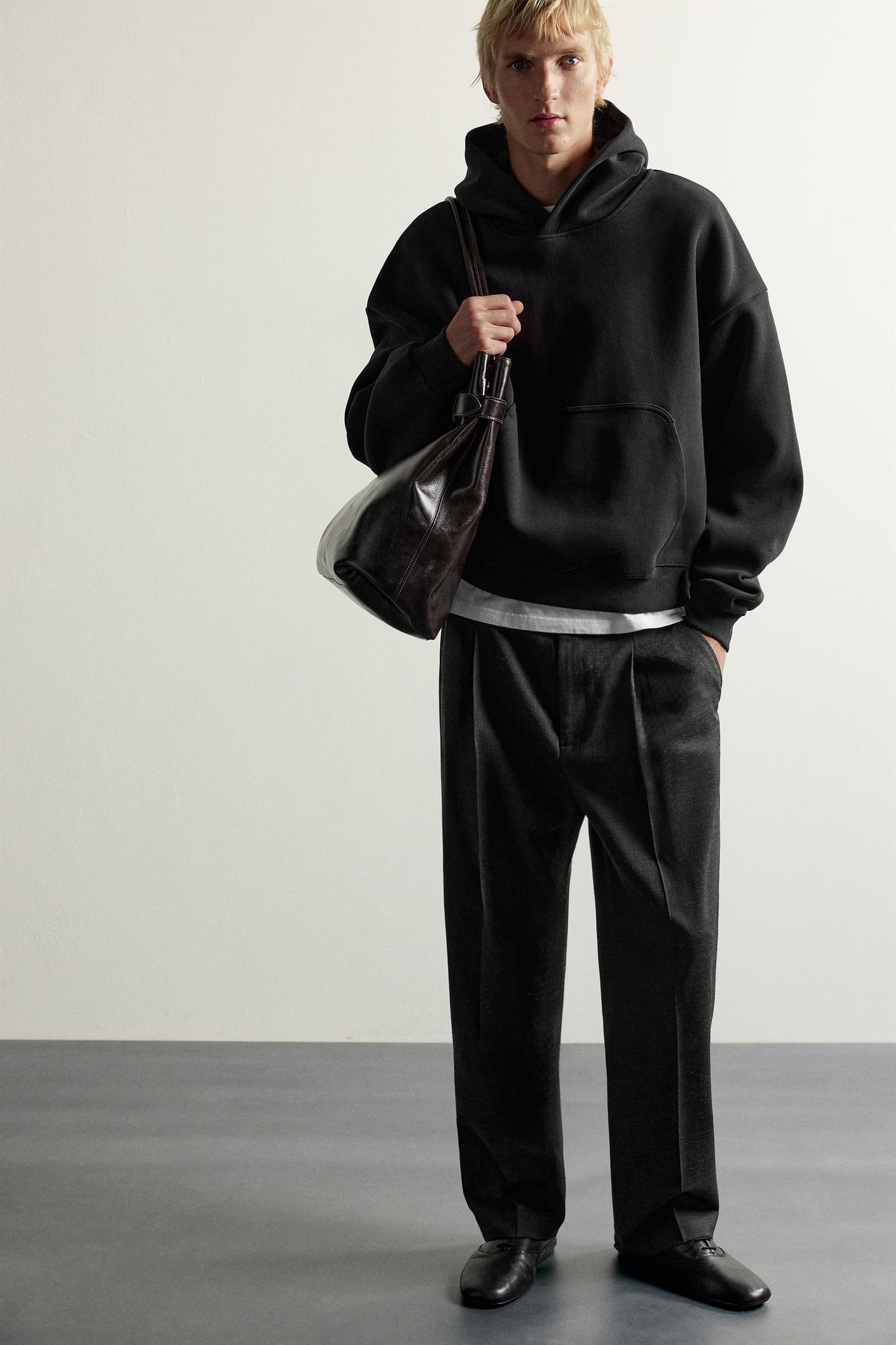Мужское худи Zara Compact Boxy Fit, цвет: Чёрный — фото 6