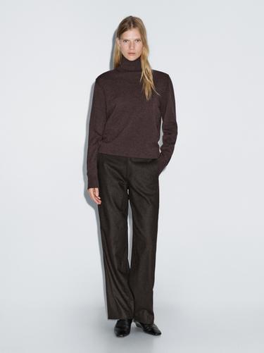 Pantalon en flanelle de laine mélangée - Chocolat de Zara
