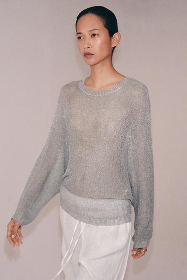 METALLIC THREAD KNIT JUMPER - Silver by Zara - Image 1