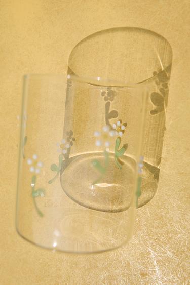 BOROSILICAAT GLAS MET BLOEMENAPPLICATIES -  van Zara