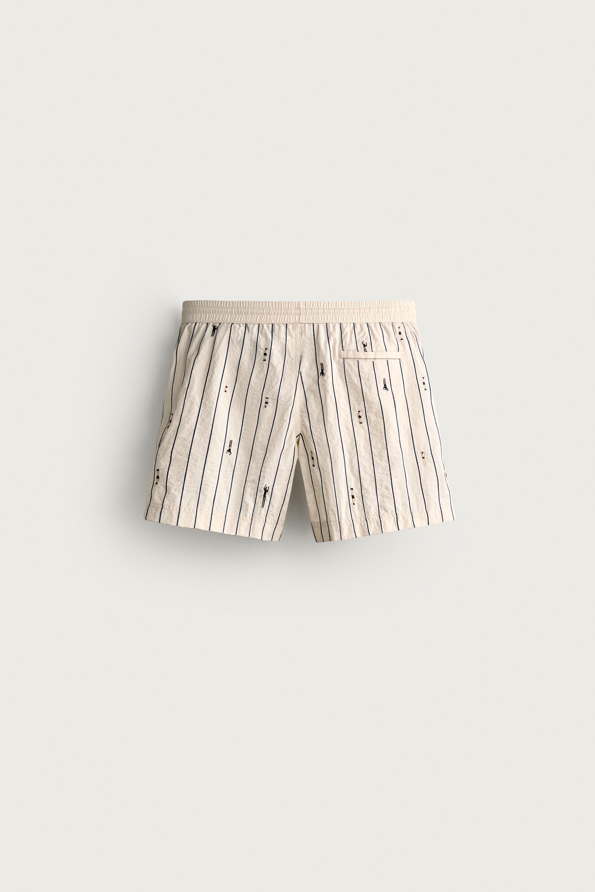 MID-LENGTH EMBROIDERED SWIMMER STRIPED SWIMSUIT