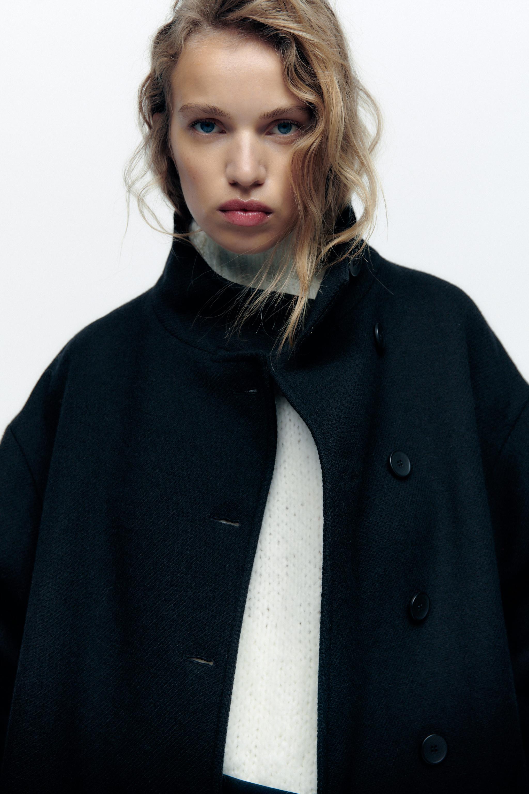 WOOL BLEND HIGH COLLAR COAT Black ZARA United States