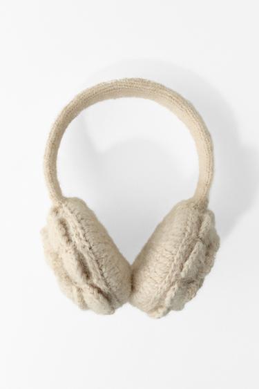Zara CROCHET KNIT FLORAL EARMUFFS - Ecru