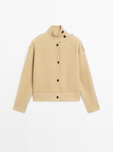 Zara 100% wool turtleneck knit cardigan - Olive green