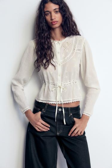 CHEMISE EN MOUSSE BRODÉE - Écru de Zara - Image 1