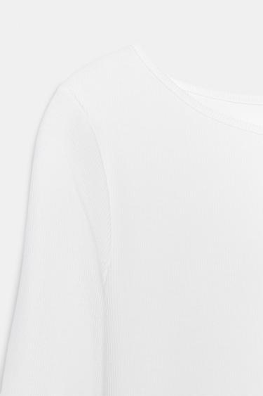 COTTON BOAT NECK T-SHIRT - White by Zara - Image 7