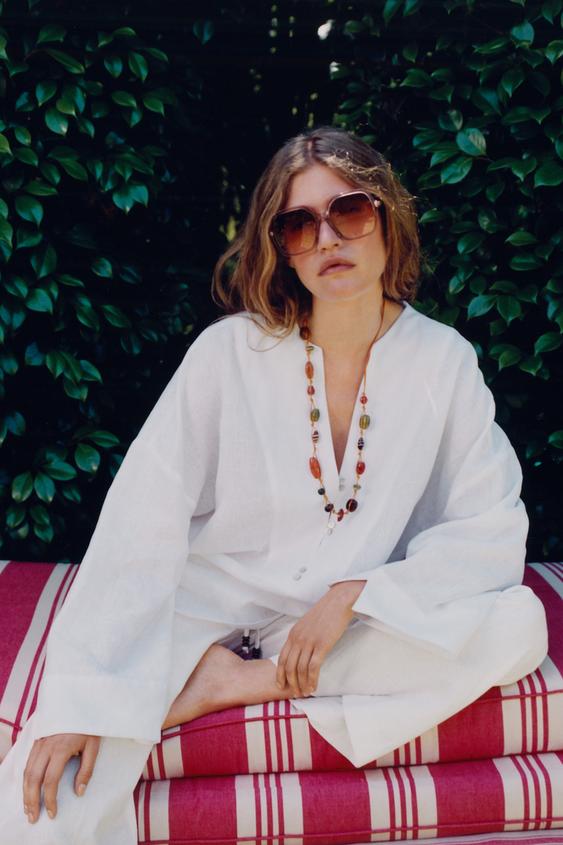 Zara KIMONO SHIRT AND PANTS SET - Washed petrol - Image 0