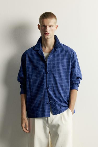 CHECK SHIRT WITH FABRIC FROG FASTENINGS - Bluish by Zara