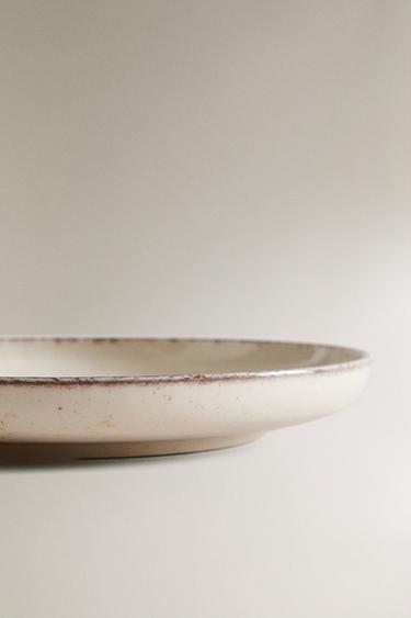 Zara PORCELAIN DESSERT PLATE WITH ANTIQUE FINISH RIM - Light ecru