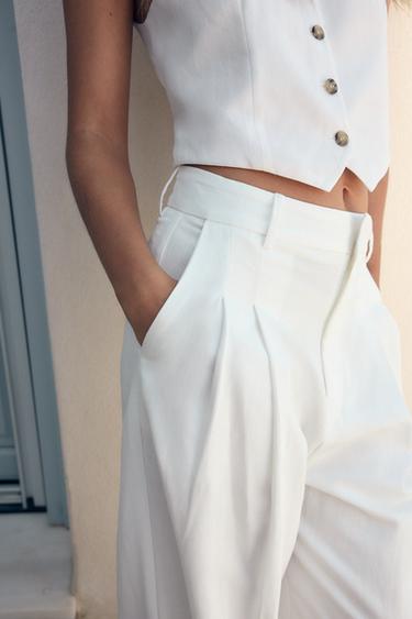 PANTALON À PLIS - Écru de Zara - Image 3