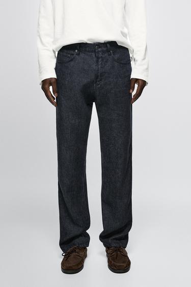 Pantalón tejanero straight fit lino - Marino de Zara