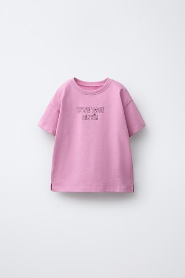 T-SHIRT TEKS - Pink dari Zara