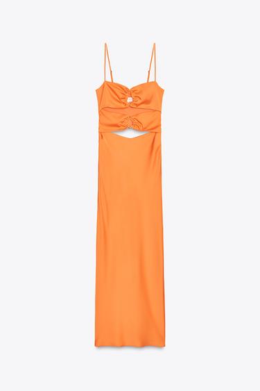 ROBE MI-LONGUE SATINÉE AJOURÉE - Orange de Zara - Image 6
