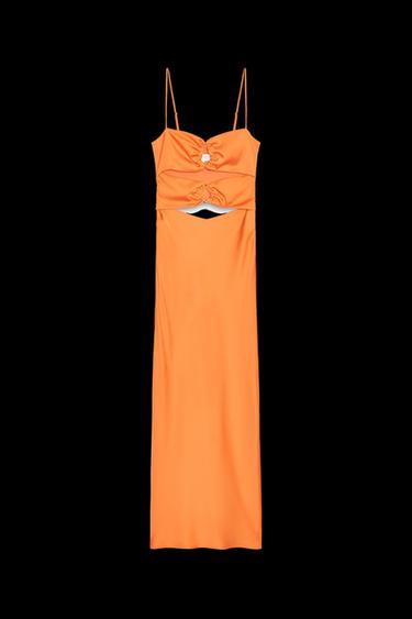 CUT-OUT SATIN MIDI DRESS - Orange by Zara