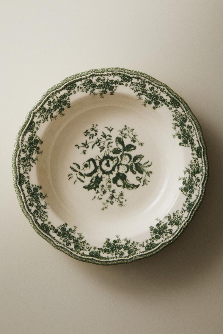 Grön-vit-blommiga djupa tallrikar