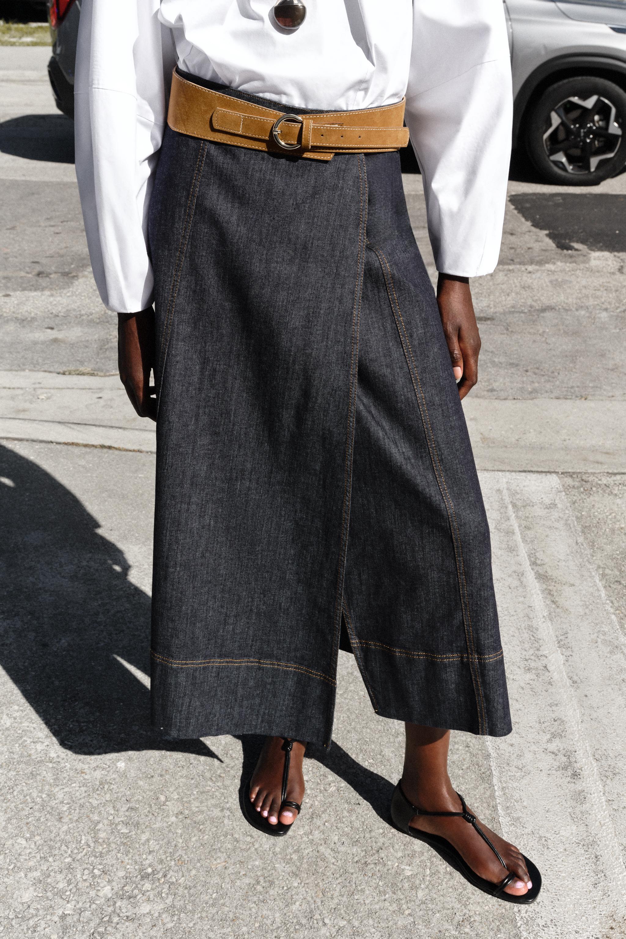 JUPE Z1975 MI-LONGUE EN DENIM À CEINTURE