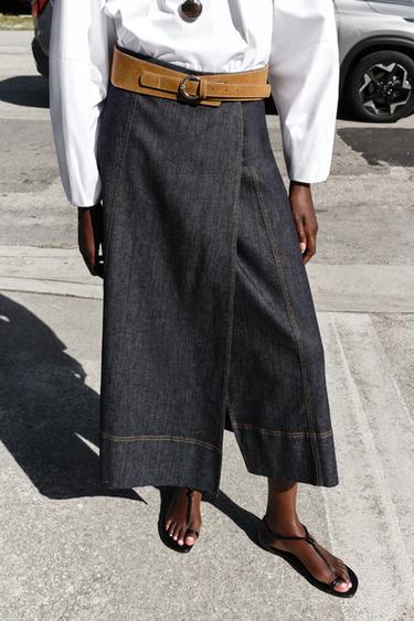 JUPE Z1975 MI-LONGUE EN DENIM À CEINTURE - Bleu de Zara - Image 3