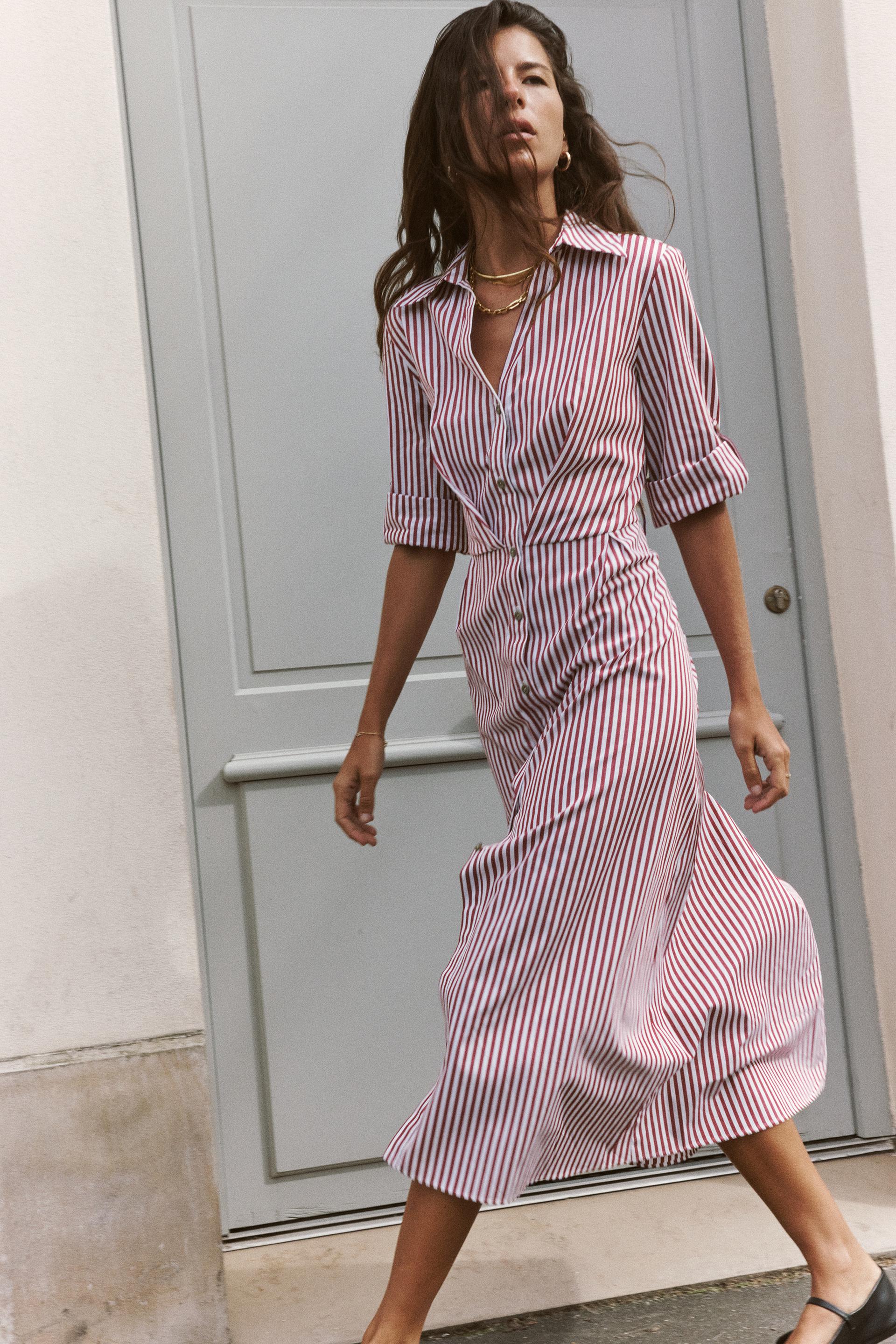 STRIPED SHIRT DRESS White / Red ZARA New Zealand