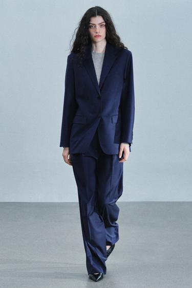 ZW COLLECTION WOOL-BLEND DARTED PANTS — Navy blue 1