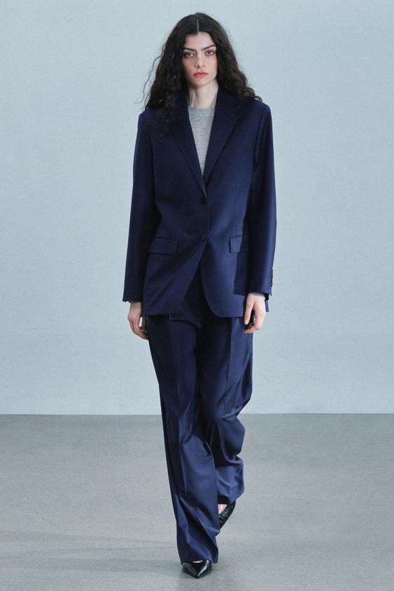 Zara ZW COLLECTION WOOL-BLEND DARTED PANTS - Navy blue - Image 0